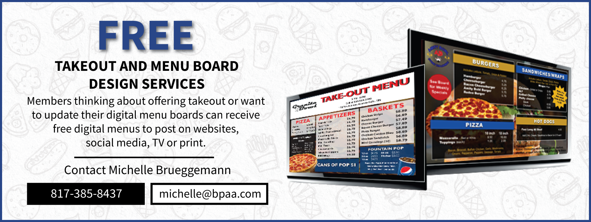 Menu board and takeout